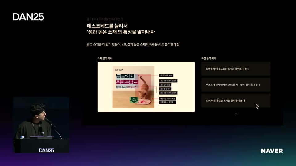 성과 좋은 광고 소재 특징을 분석하는 슬라이드 캡처